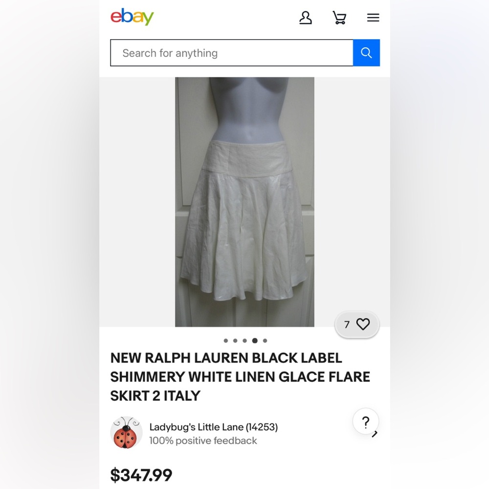 Ralph Lauren White 100% Linen Knee Length Flowy Pleated Skater Girl Skirt (10) - Picture 8 of 8